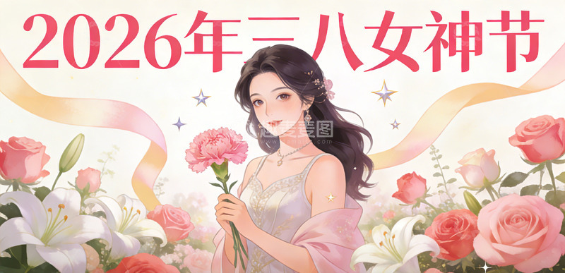 高清大图下载【趣麦麦图】2026年三八女神节插画海报设计素材