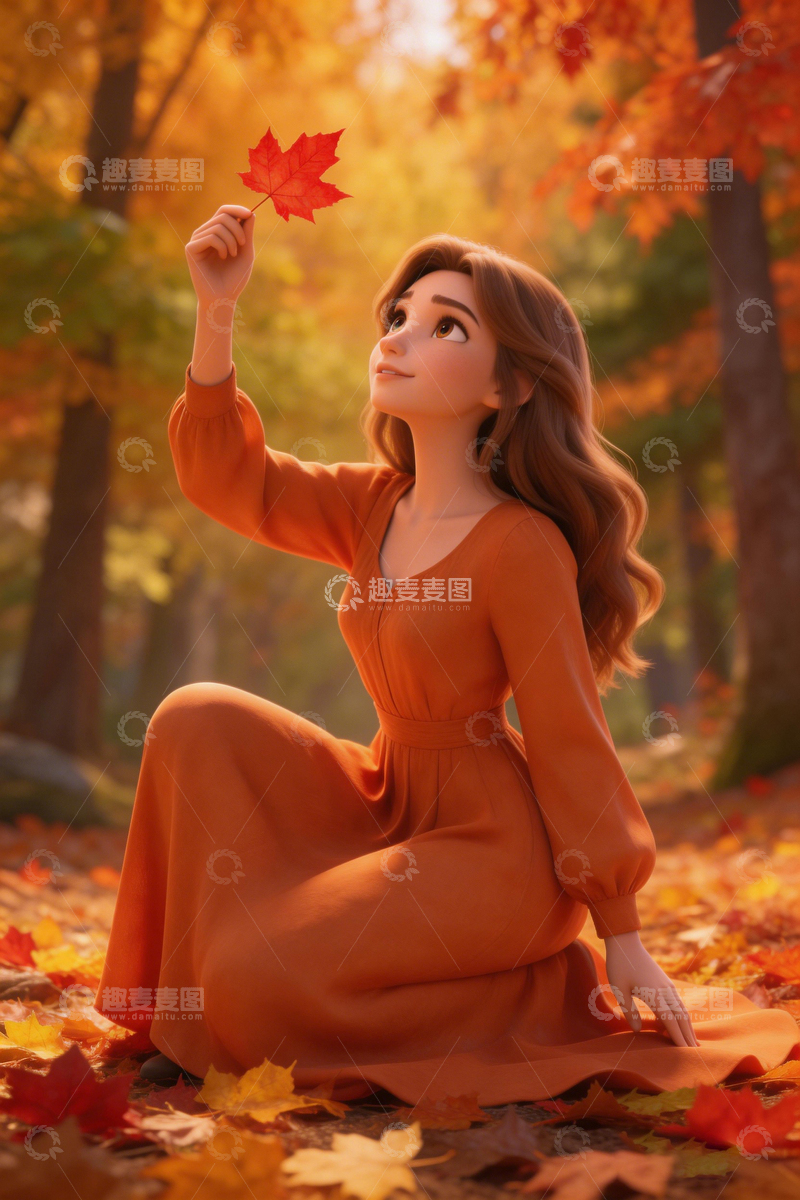 高清大图下载【趣麦麦图】秋日森林女子插画