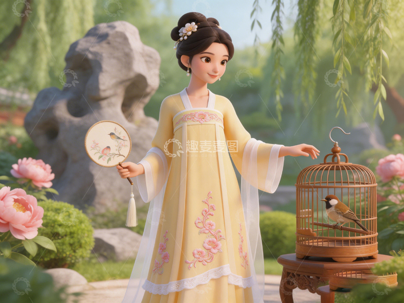 高清大图下载【趣麦麦图】古风园林仕女图3D渲染