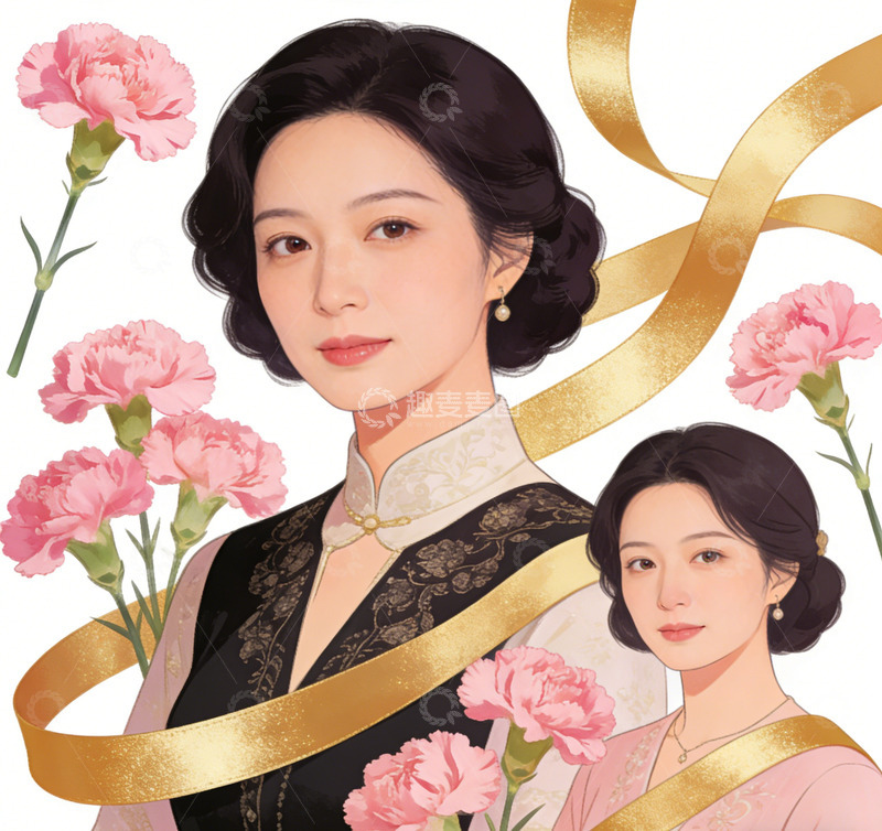 高清大图下载【趣麦麦图】东方风情女性插画