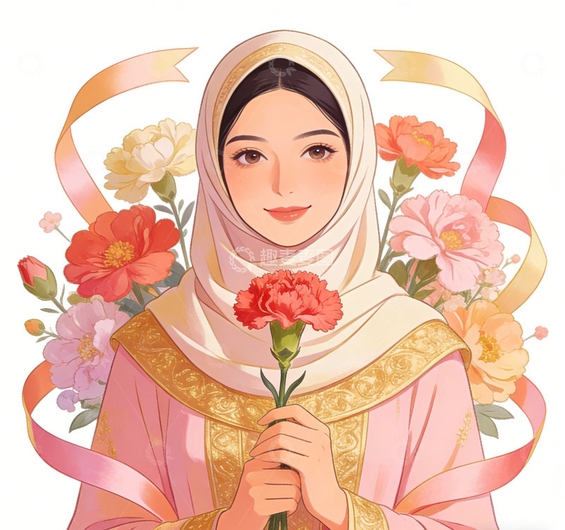 高清大图下载【趣麦麦图】花卉装饰女性插画设计素材