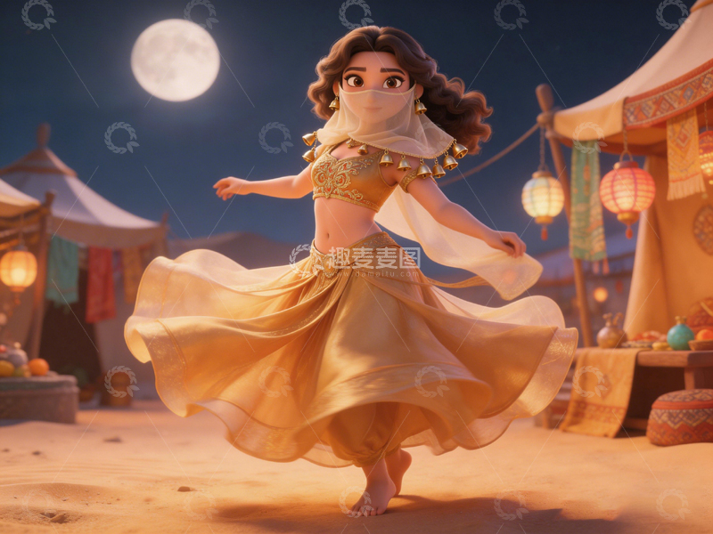 高清大图下载【趣麦麦图】沙漠舞女卡通渲染图片
