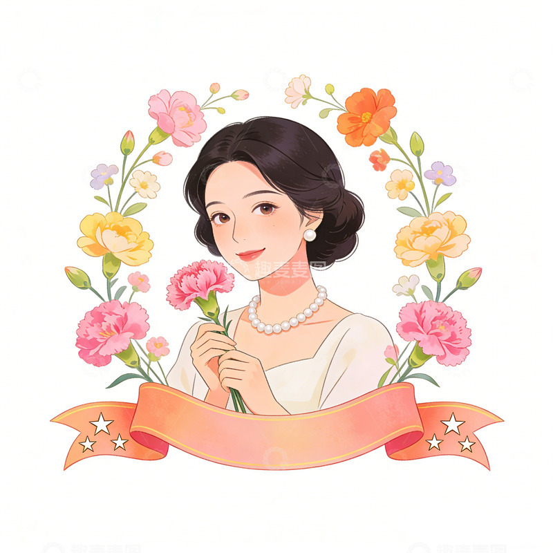 高清大图下载【趣麦麦图】手绘花卉女性形象插画设计素材