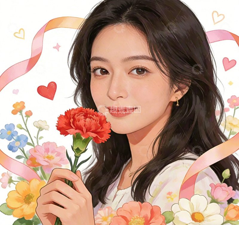 高清大图下载【趣麦麦图】-卡通风女性花卉插画