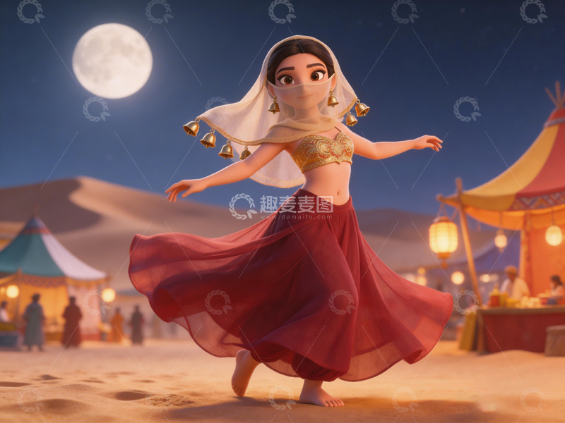 高清大图下载【趣麦麦图】沙漠夜舞阿拉伯风情动画场景