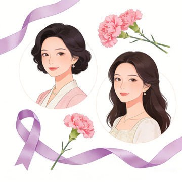 温馨母女插画康乃馨丝带设计素材