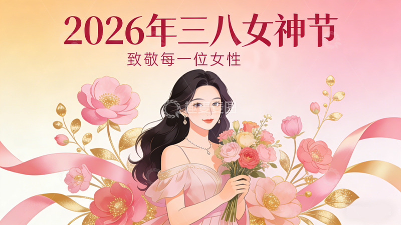 高清大图下载【趣麦麦图】2026年三八女神节插画设计海报