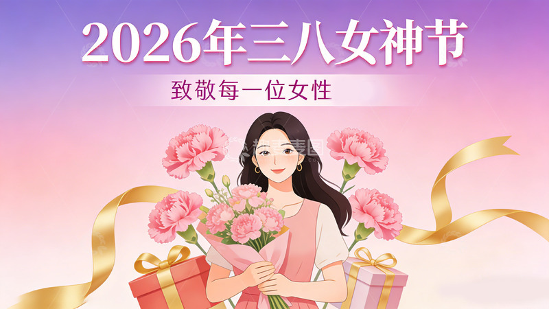 高清大图下载【趣麦麦图】2026年三八节插画女性鲜花礼物