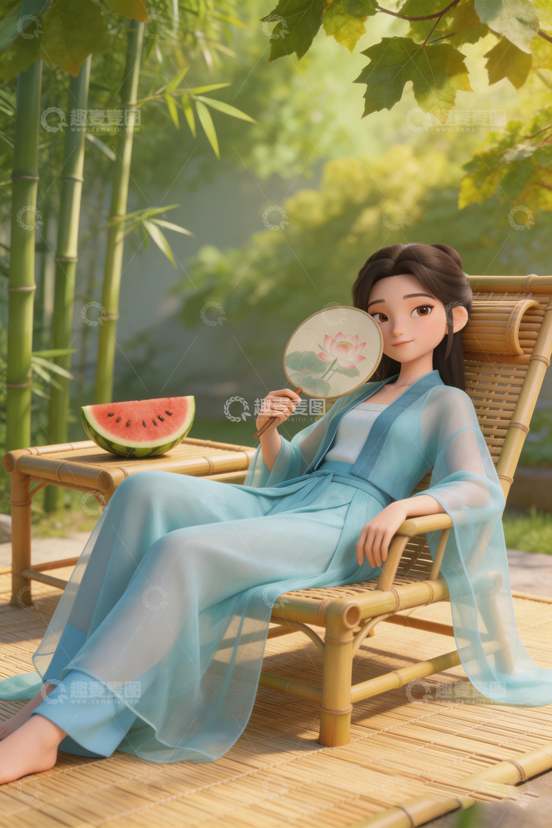 高清大图下载【趣麦麦图】古风夏日悠闲插画