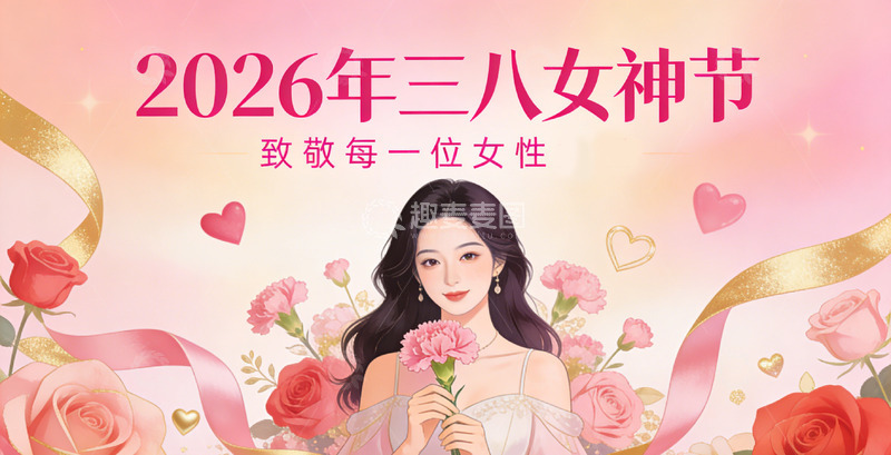 高清大图下载【趣麦麦图】三八节女神玫瑰插画宣传海报