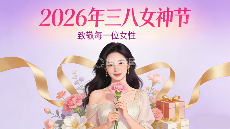 高清大图下载【趣麦麦图】粉紫三八女神节庆祝海报