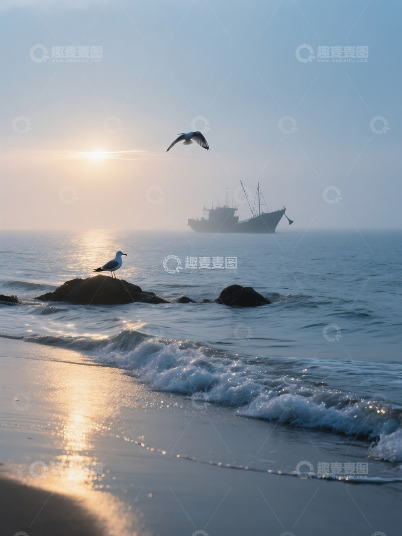 高清大图下载【趣麦麦图】清晨下的海滩1