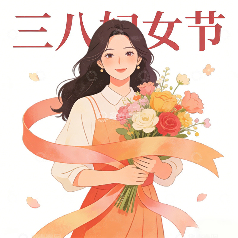 高清大图下载【趣麦麦图】三八妇女节鲜花插画海报设计素材
