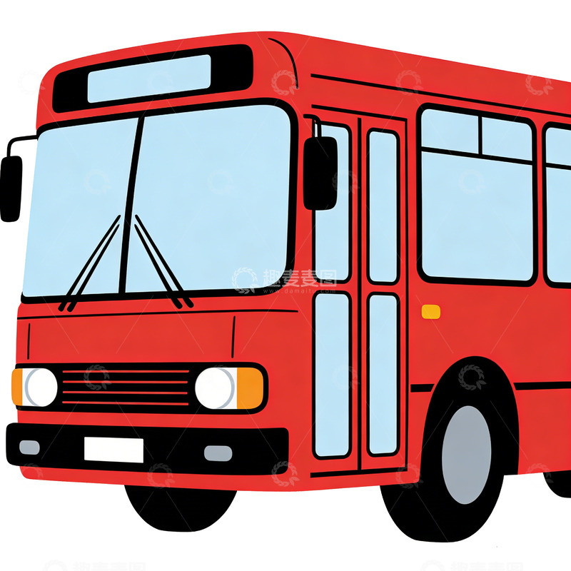 高清大图下载【趣麦麦图】卡通红色公交车矢量图素材