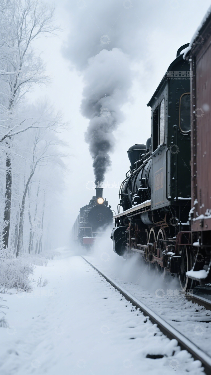 高清大图下载【趣麦麦图】雪景蒸汽火车怀旧风光