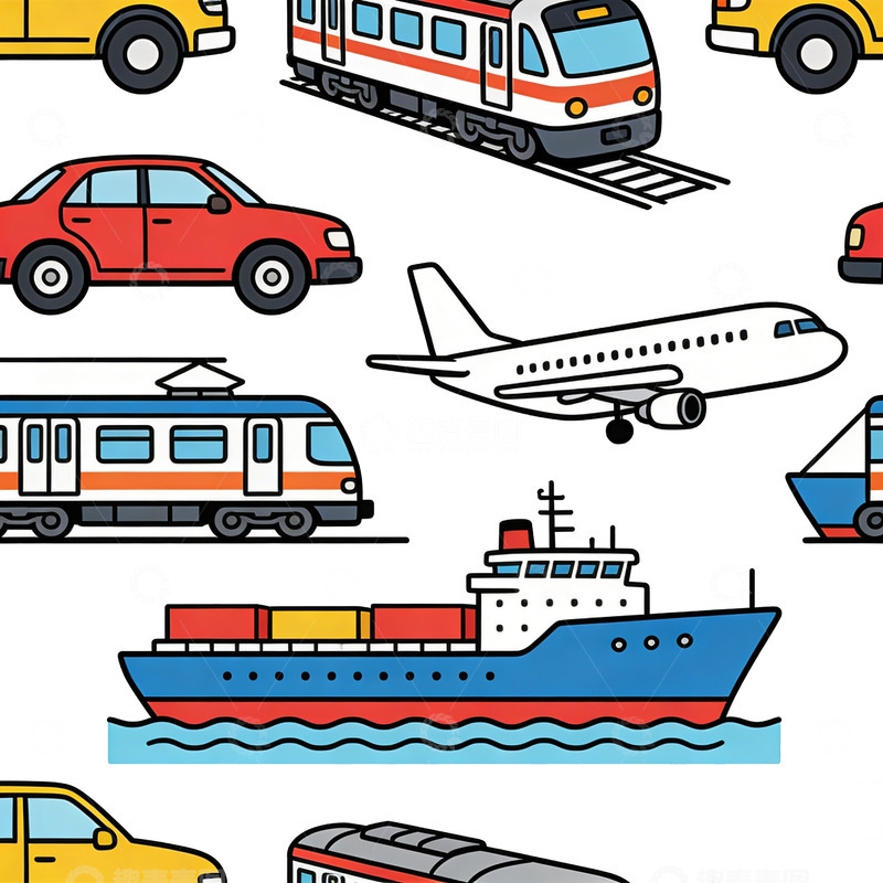 高清大图下载【趣麦麦图】卡通交通工具图案背景