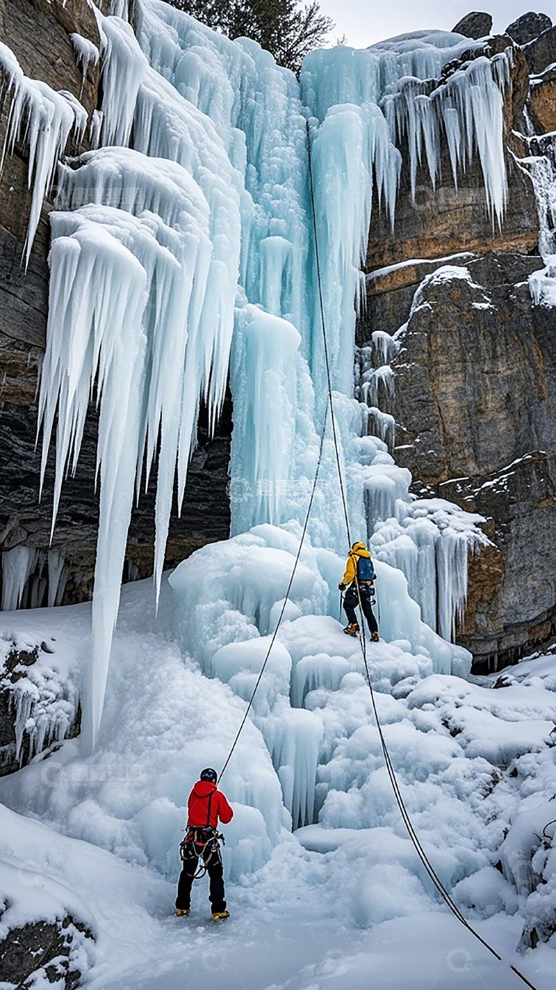 高清大图下载【趣麦麦图】冰瀑攀登惊险壮观