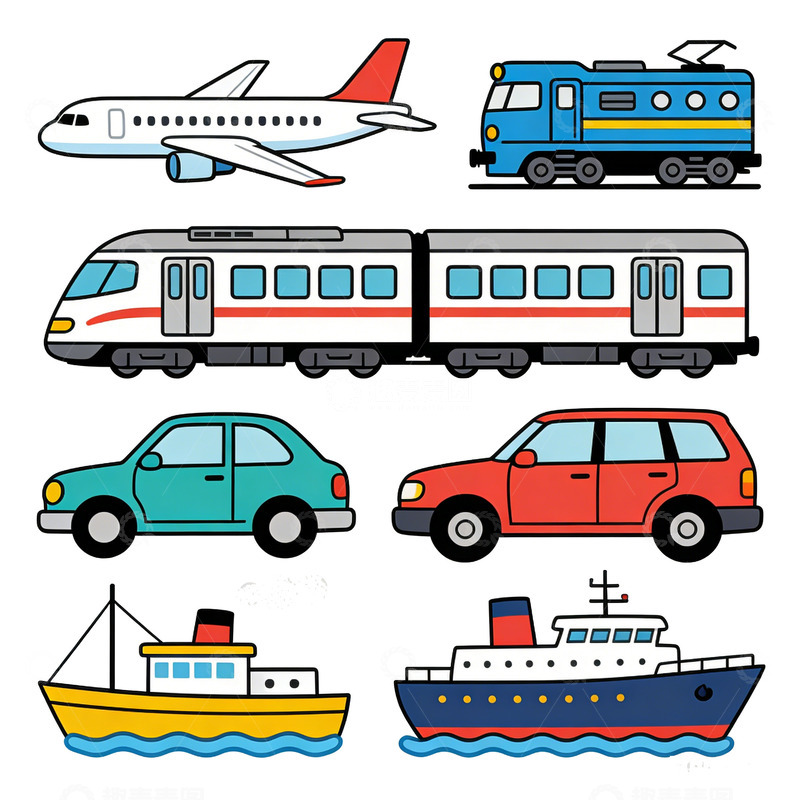 高清大图下载【趣麦麦图】卡通交通工具插画设计素材