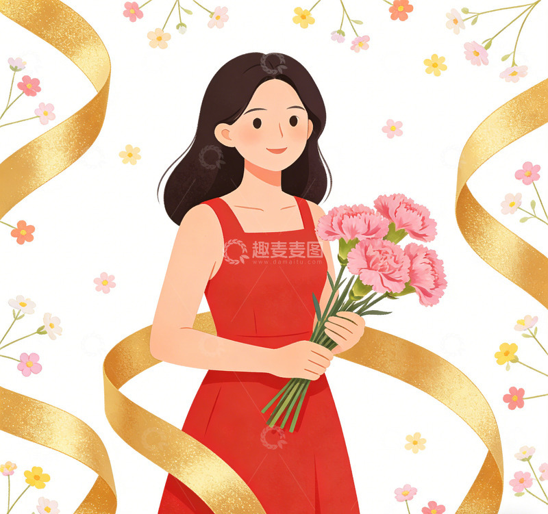 高清大图下载【趣麦麦图】插画风格女性节日庆祝