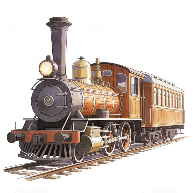 高清大图下载【趣麦麦图】复古蒸汽火车插画素材