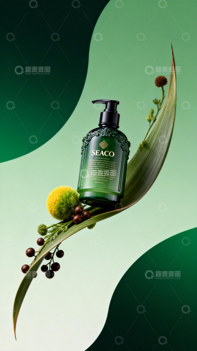 高清大图下载【趣麦麦图】绿色清新护肤品展示设计素材