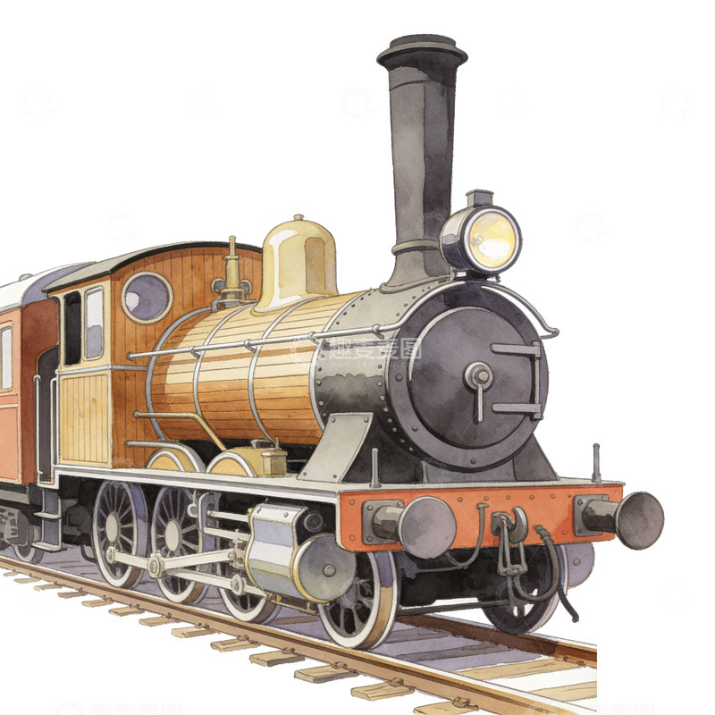 高清大图下载【趣麦麦图】复古蒸汽火车插画素材