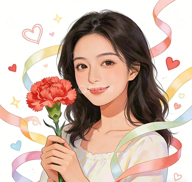 高清大图下载【趣麦麦图】卡通风格女性花卉插画素材