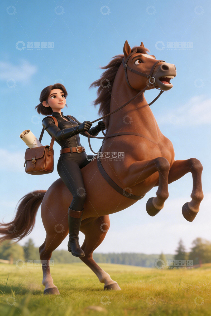 高清大图下载【趣麦麦图】动画骑马冒险草地场景