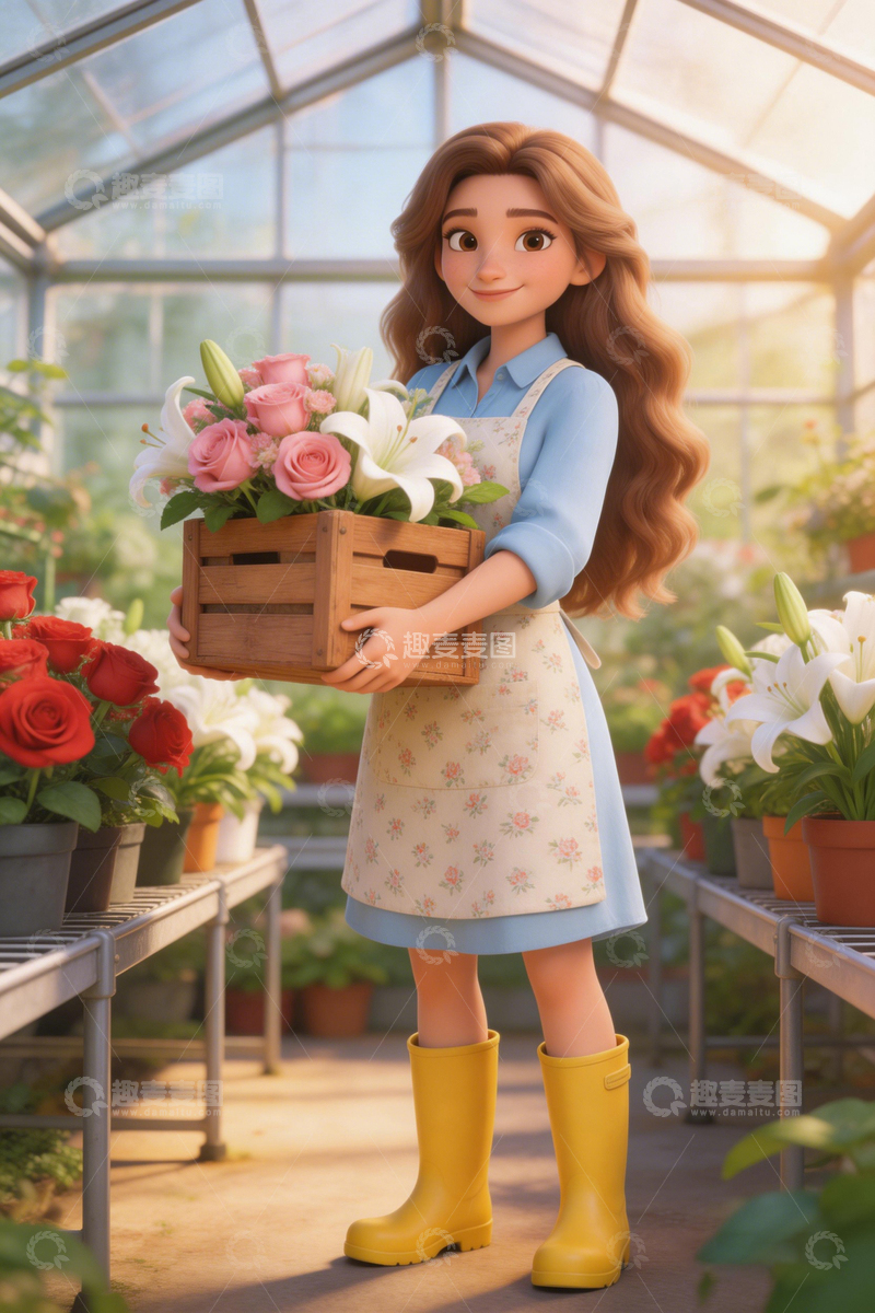 高清大图下载【趣麦麦图】温室花匠插画