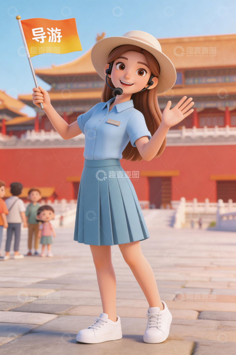 高清大图下载【趣麦麦图】卡通导游故宫介绍动画素材