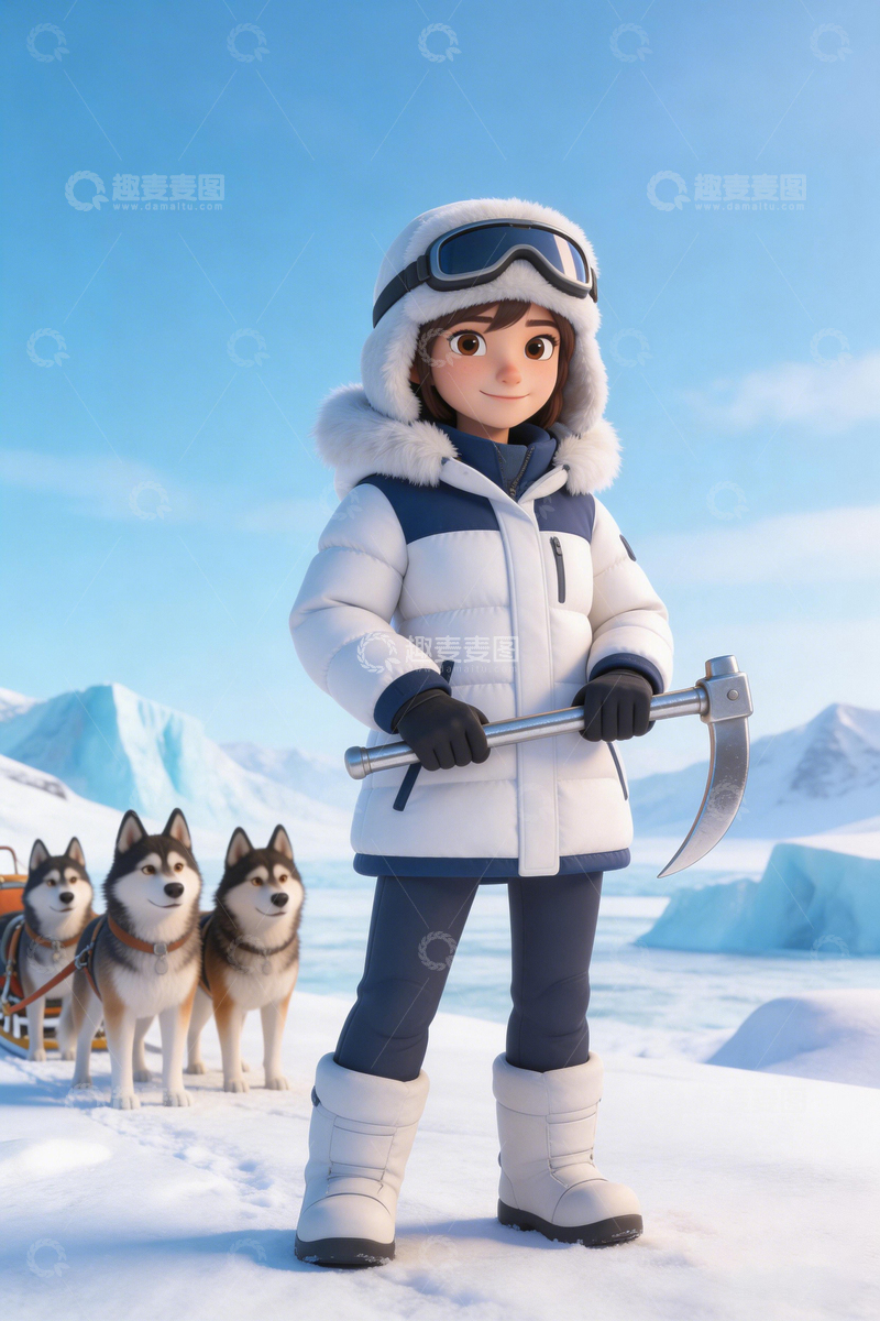 高清大图下载【趣麦麦图】冰雪探险家动画人物插画