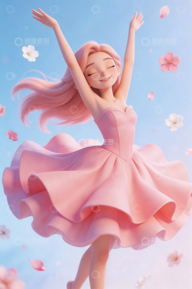 高清大图下载【趣麦麦图】动漫风少女樱花飞舞插画