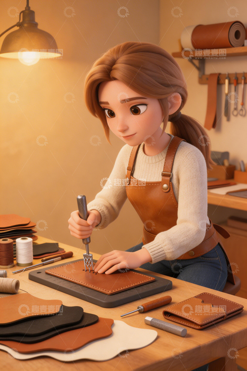 高清大图下载【趣麦麦图】动漫皮具制作场景