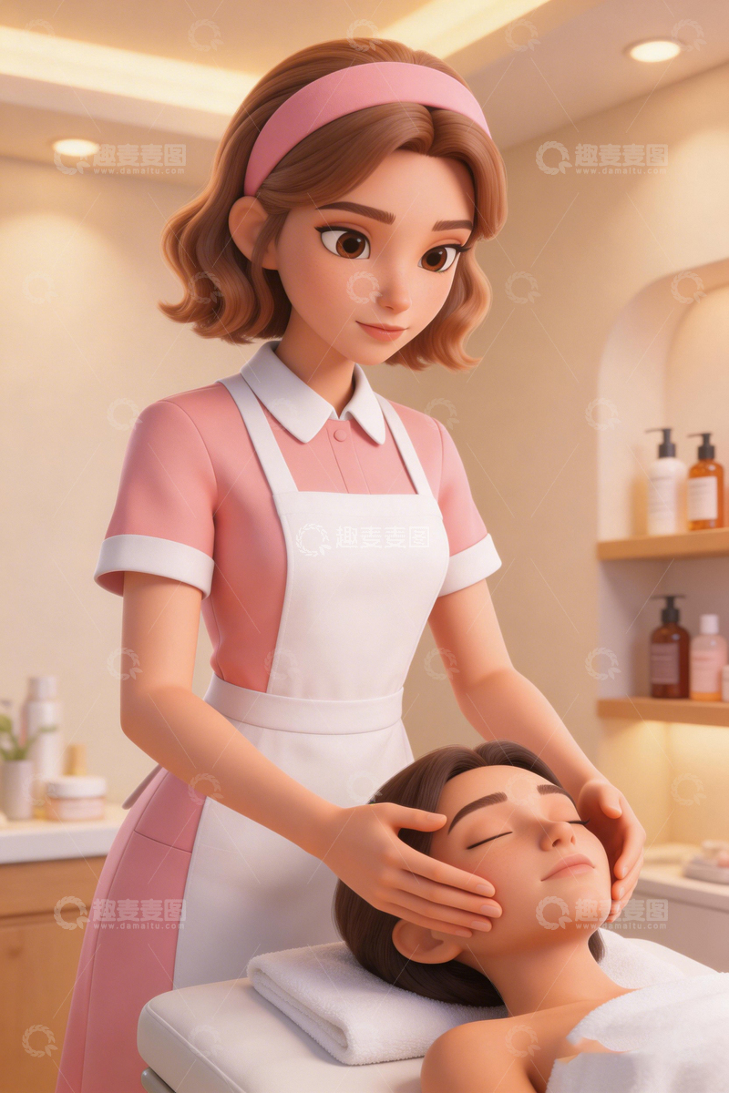 高清大图下载【趣麦麦图】动漫风美容师护肤护理场景