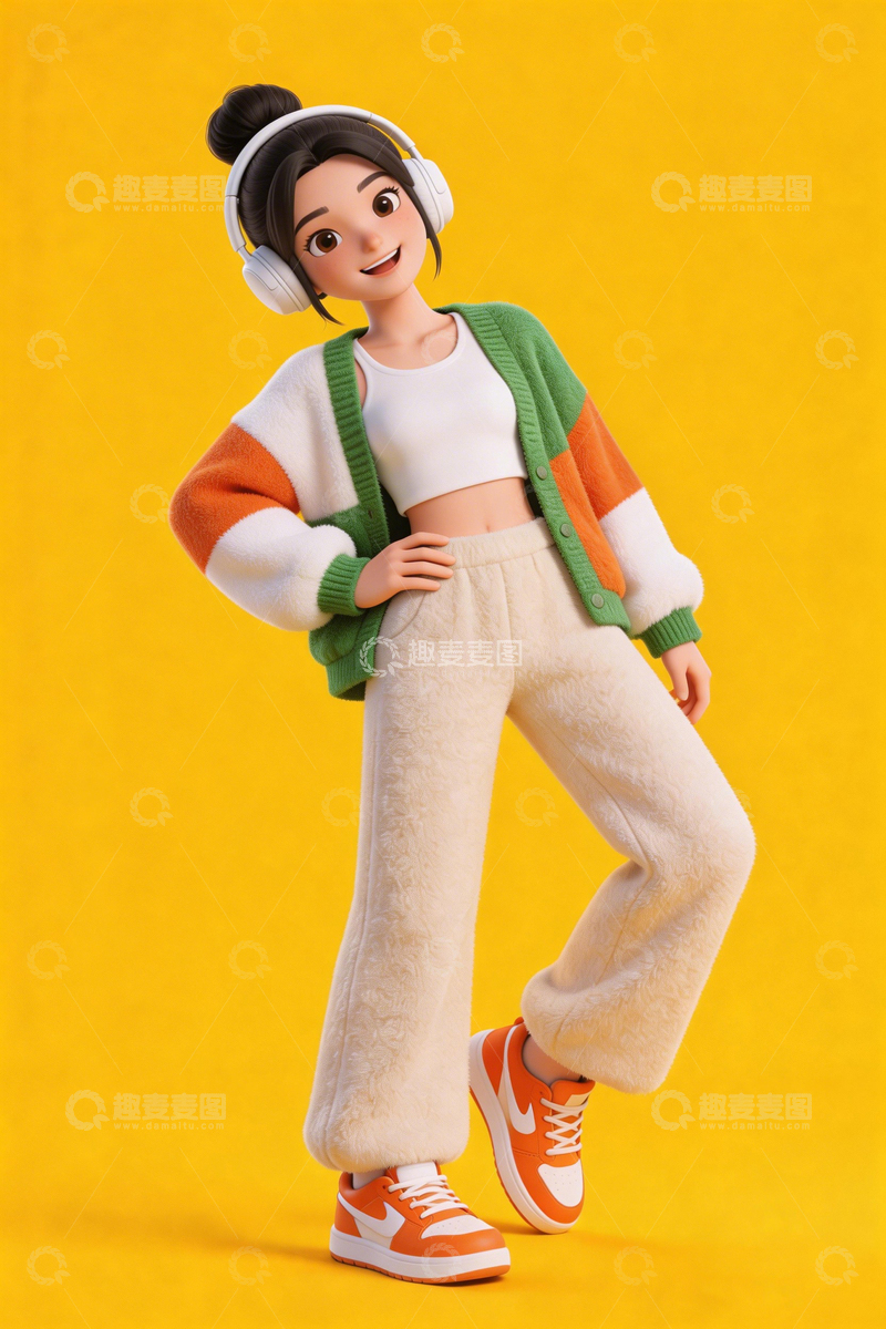 高清大图下载【趣麦麦图】卡通时尚女孩插画