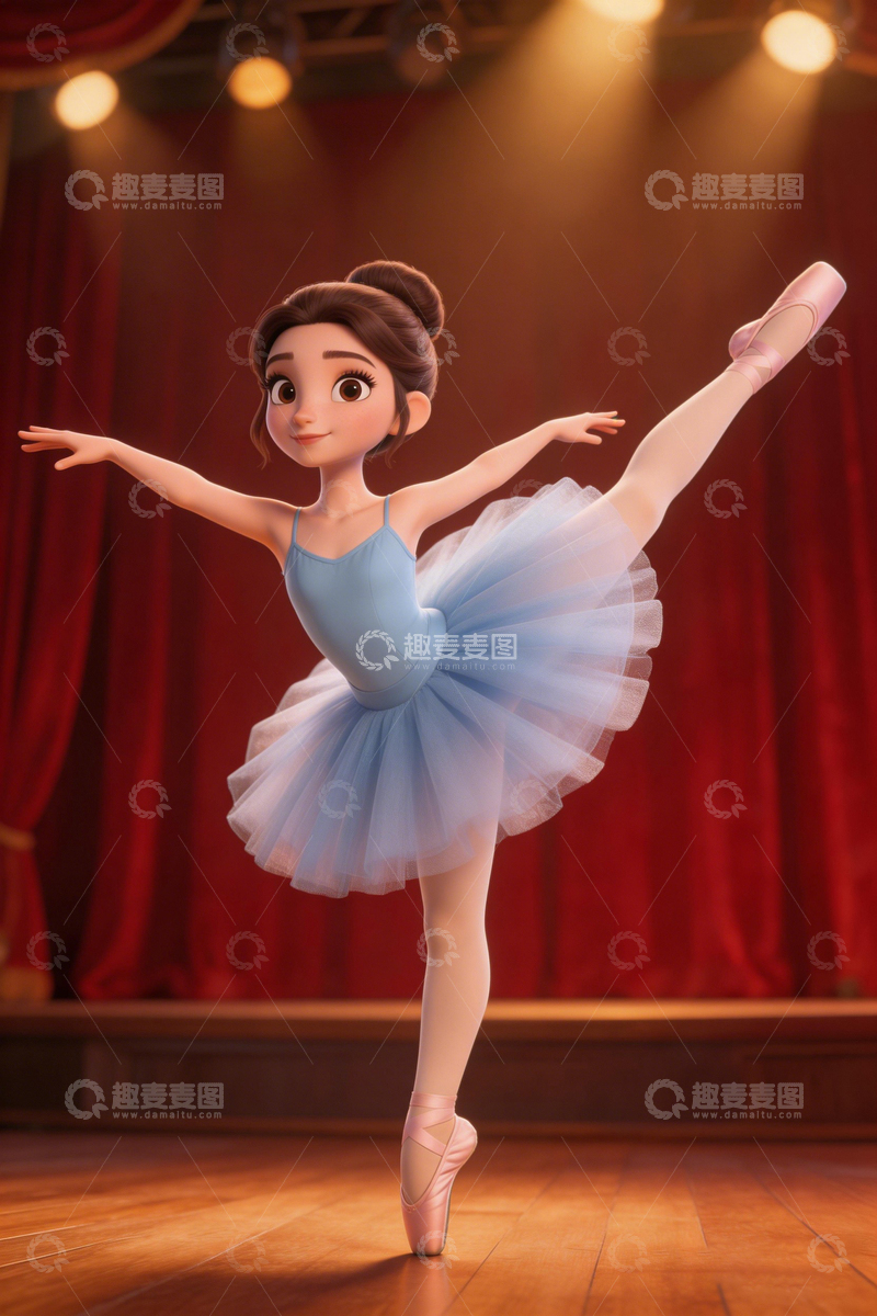高清大图下载【趣麦麦图】芭蕾少女舞台表演卡通插画