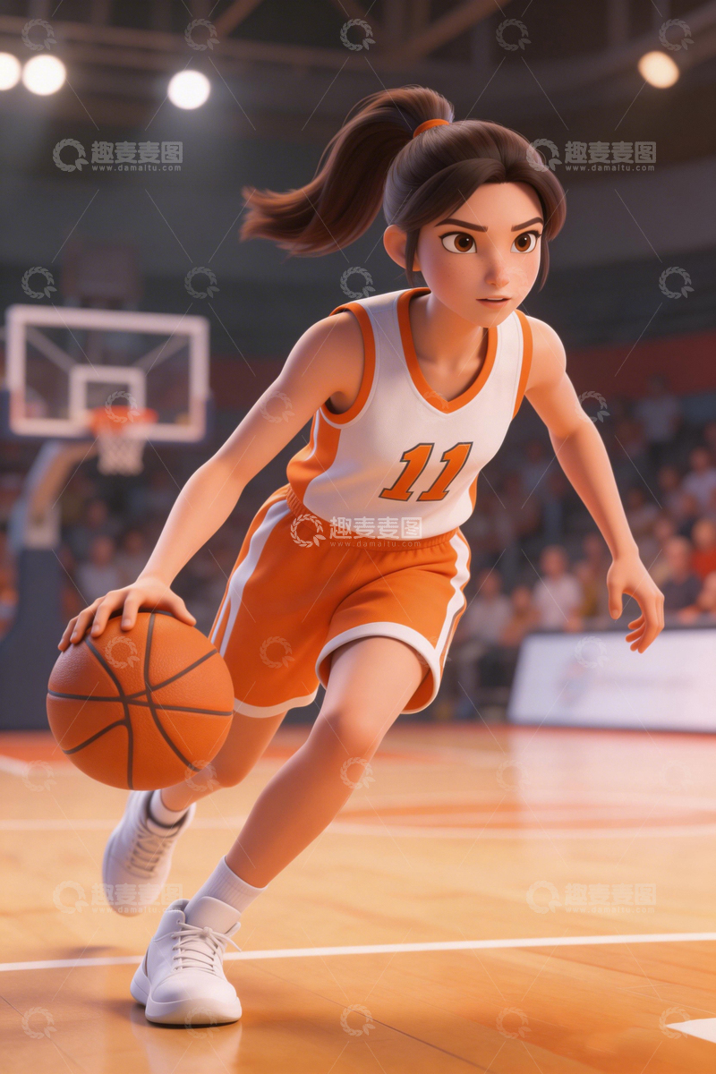 高清大图下载【趣麦麦图】篮球少女赛场奔跑