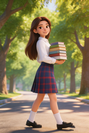校园青春学生抱书插画