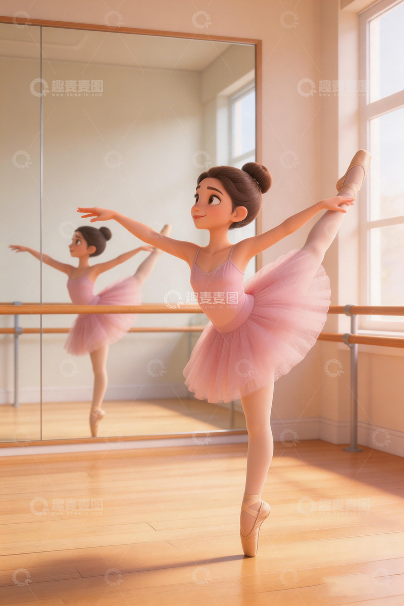 高清大图下载【趣麦麦图】芭蕾少女练习室舞姿