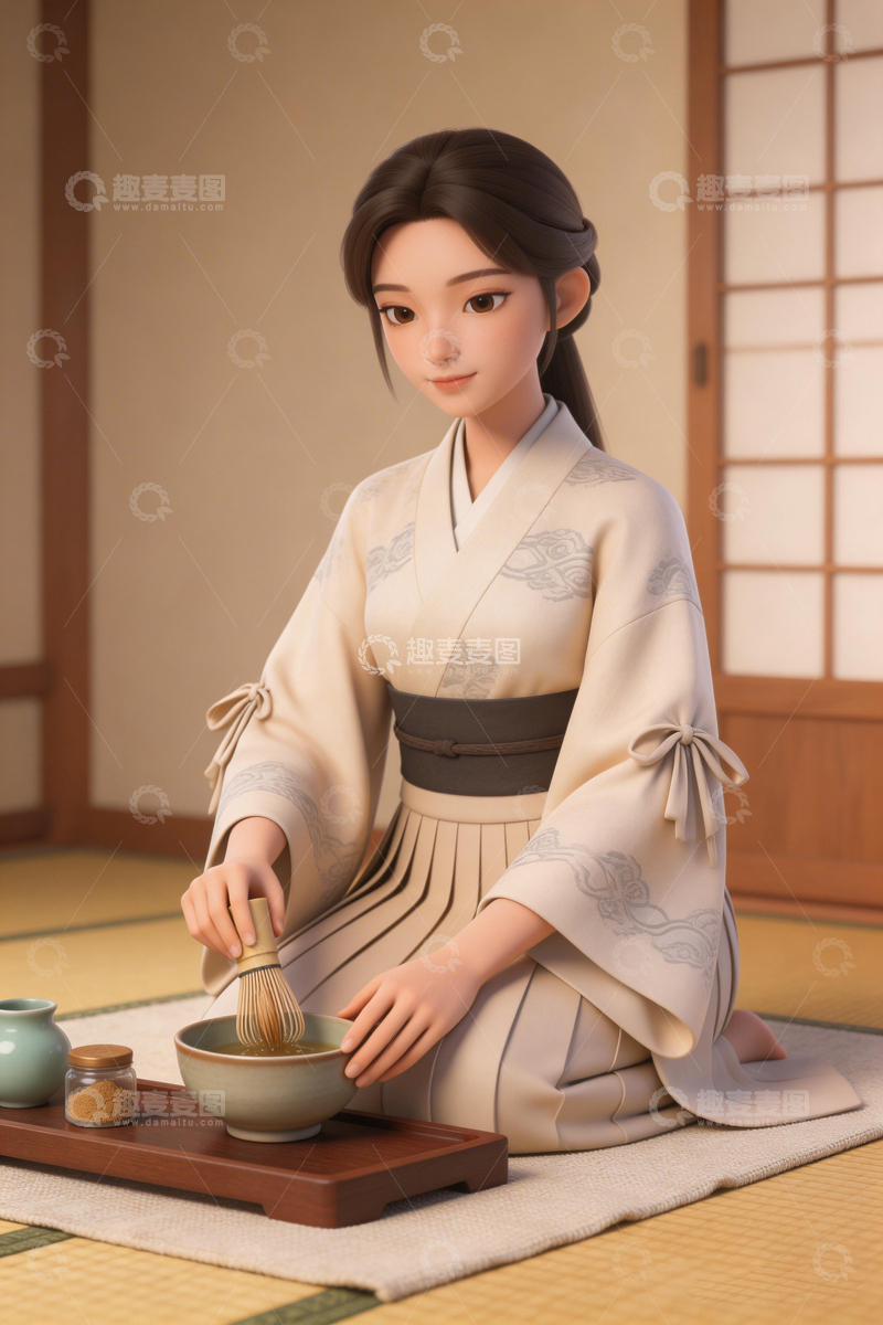 高清大图下载【趣麦麦图】和服茶道女动画人物图