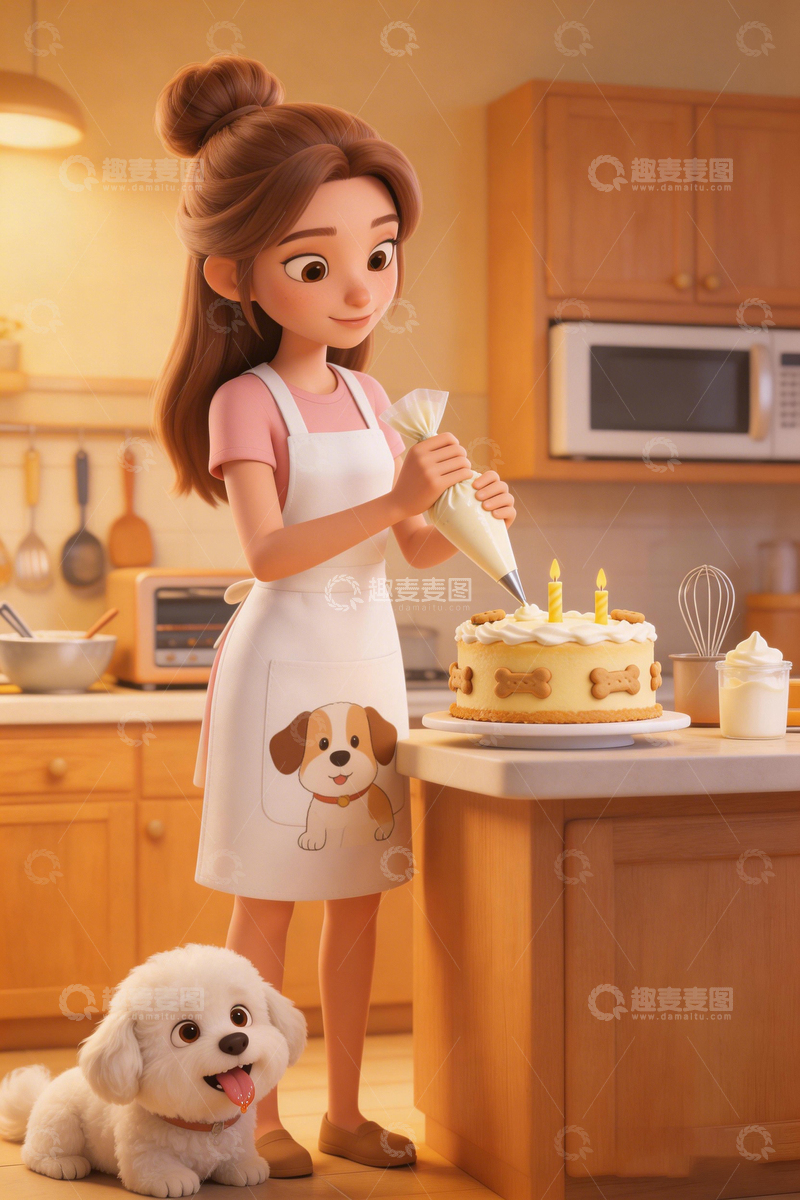 高清大图下载【趣麦麦图】温馨厨房烘焙场景卡通插画