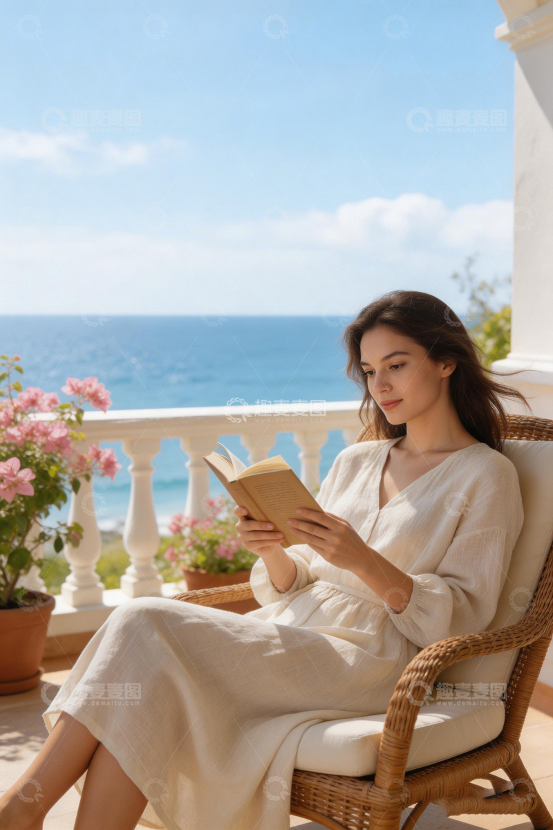 高清大图下载【趣麦麦图】海边阅读时光