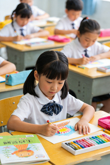 校园绘画课学生专注创作