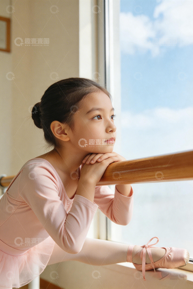 高清大图下载【趣麦麦图】芭蕾舞少女窗边沉思