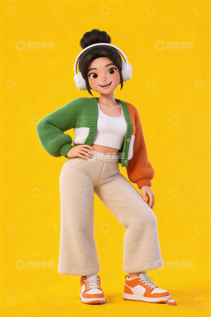 高清大图下载【趣麦麦图】卡通时尚女性3D建模素材