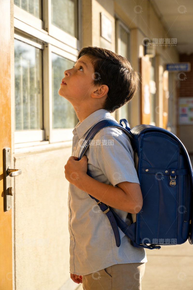 高清大图下载【趣麦麦图】校园走廊少年望向远方