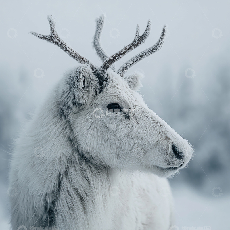 高清大图下载【趣麦麦图】雪域孤影中的白色神兽