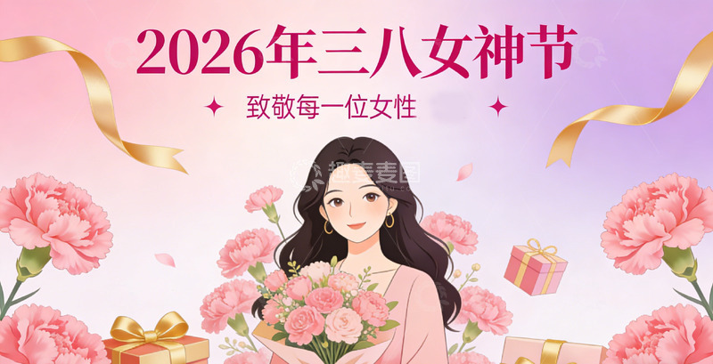 高清大图下载【趣麦麦图】粉色系三八妇女节宣传海报