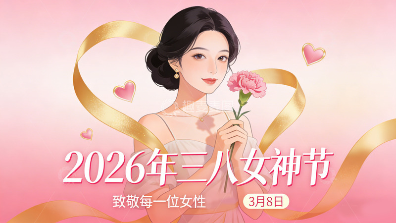 高清大图下载【趣麦麦图】三八女神粉色浪漫插画