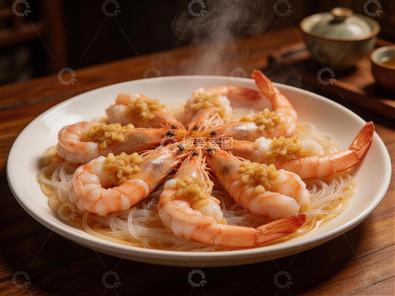 高清大图下载【趣麦麦图】中式美食蒜蓉大虾粉丝煲